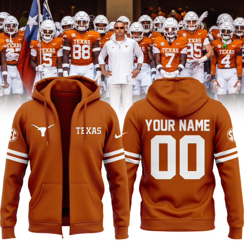 Texas Football  Limited Edition Zip Hoodie Custom Number and Custom Name