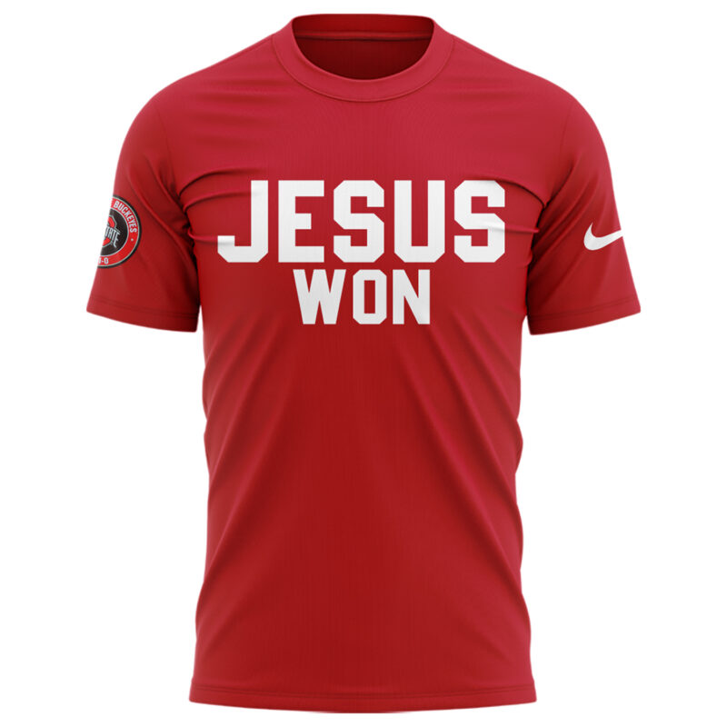 Special New Ohio State Football JESUS WON Red Tshirt - Image 2