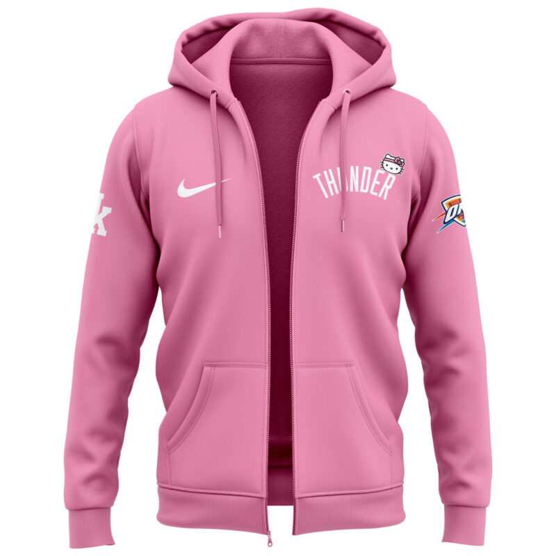 Special New Oklahoma City Thunder x Hello Kitty Pink ZipHoodie 2024 - Image 2