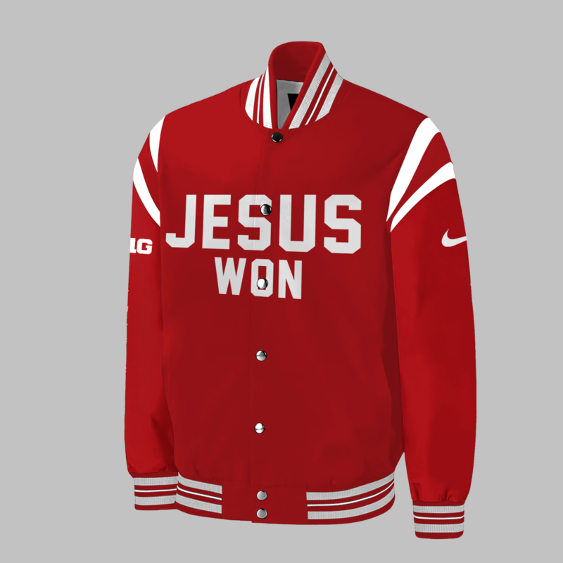 Limited Edition JESUS WON Red Bomber Jacket 2024 - Image 2