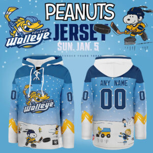 Toledo Walleye x Peanuts Night Limited Edition Custom Lace up Hoodie