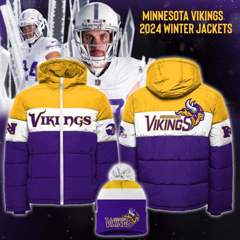 Minnesota Vikings 2024 Premium Limited 3D Down Jacket & Bobble Hat