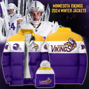 Minnesota Vikings 2024 Premium Limited 3D Bomber Down Jacket & Bobble Hat