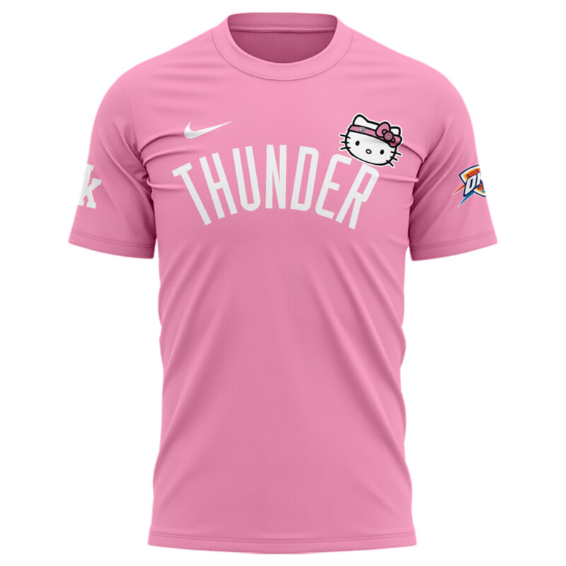 Special New Oklahoma City Thunder x Hello Kitty Pink Tshirt 2024 - Image 2
