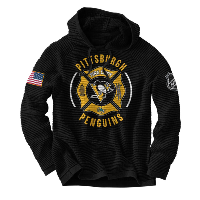 Pittsburgh Penguins x 2024 Firefighter Appreciation Night Premium Limited Waffle Hoodie - Image 2