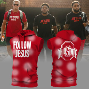 Limited Edition FOLLOW JESUS Red Sleeveless Hoodie+Joggers+Cap