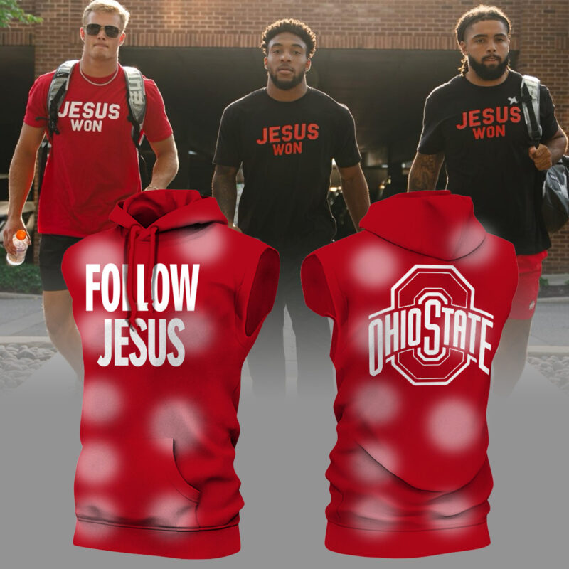 Limited Edition FOLLOW JESUS Red Sleeveless Hoodie+Joggers+Cap