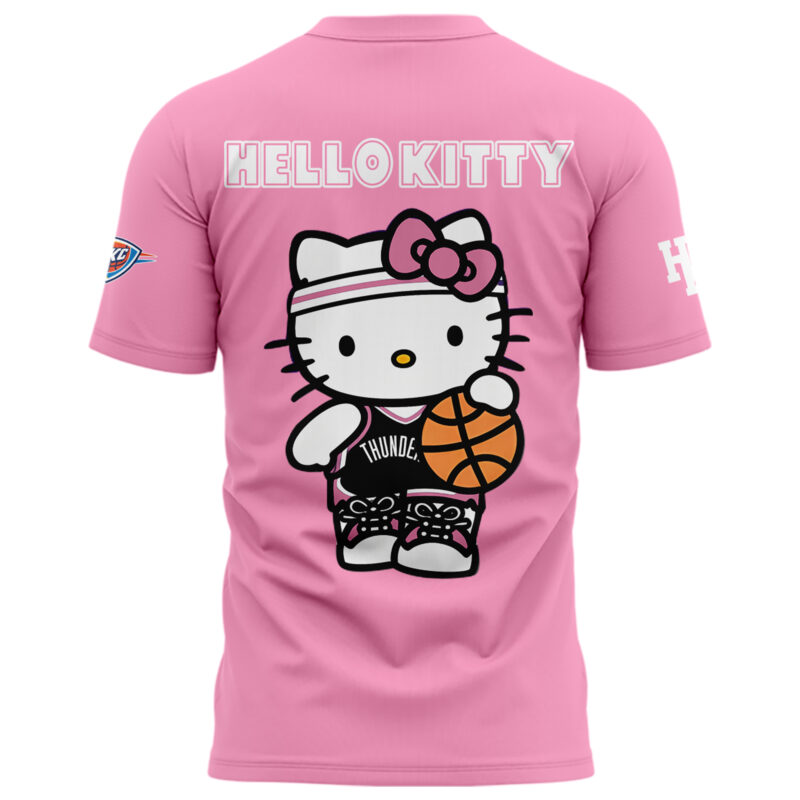 Special New Oklahoma City Thunder x Hello Kitty Pink Tshirt 2024 - Image 3