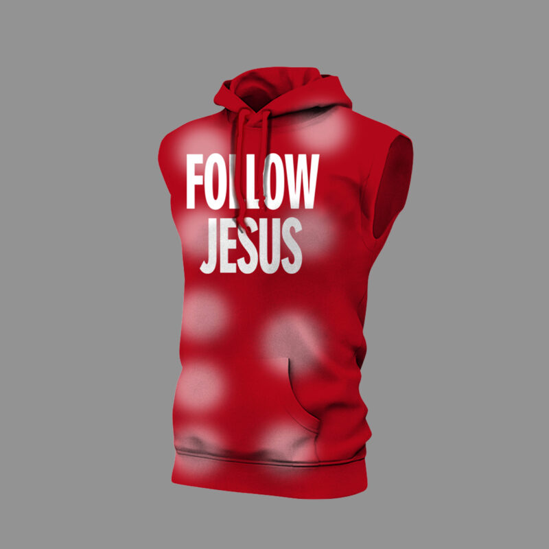 Limited Edition FOLLOW JESUS Red Sleeveless Hoodie+Joggers+Cap - Image 2