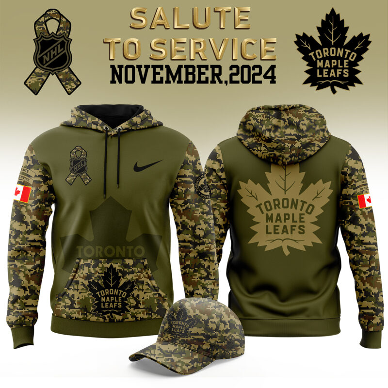 Men’s Nike Toronto Maple Leafs 2024 Camo Salute to Service Club Premium Limited Fleece Pullover Hoodie