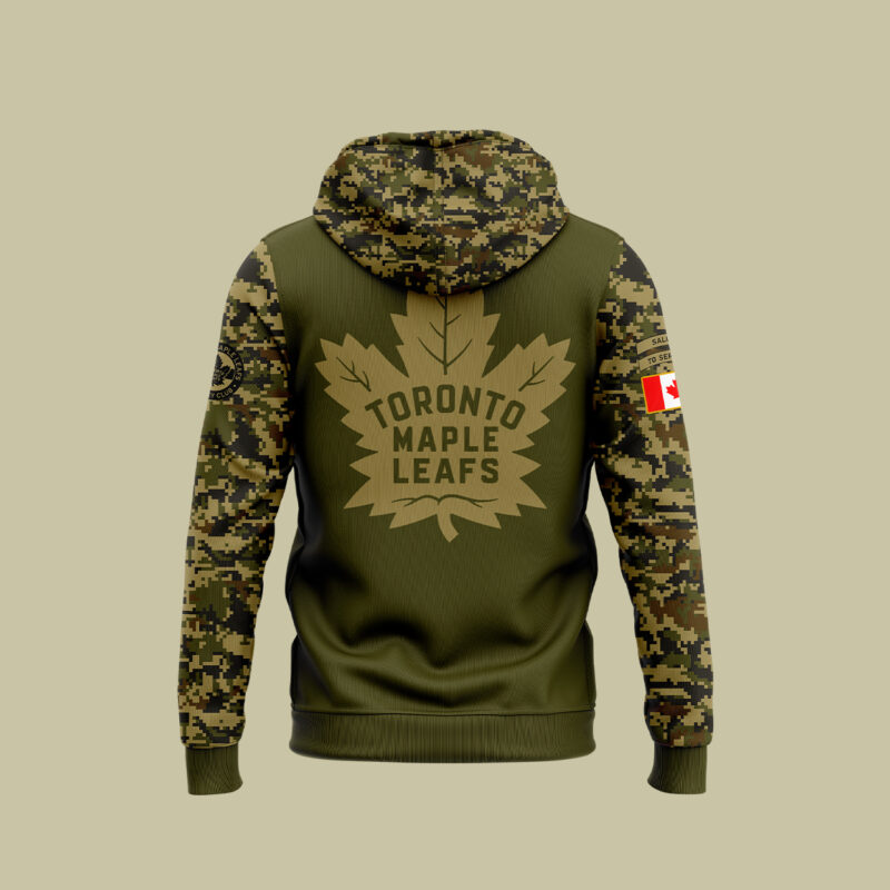 Men’s Nike Toronto Maple Leafs 2024 Camo Salute to Service Club Premium Limited Fleece Pullover Hoodie - Image 3