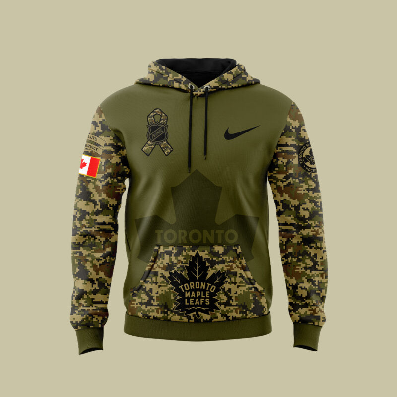 Men’s Nike Toronto Maple Leafs 2024 Camo Salute to Service Club Premium Limited Fleece Pullover Hoodie - Image 2