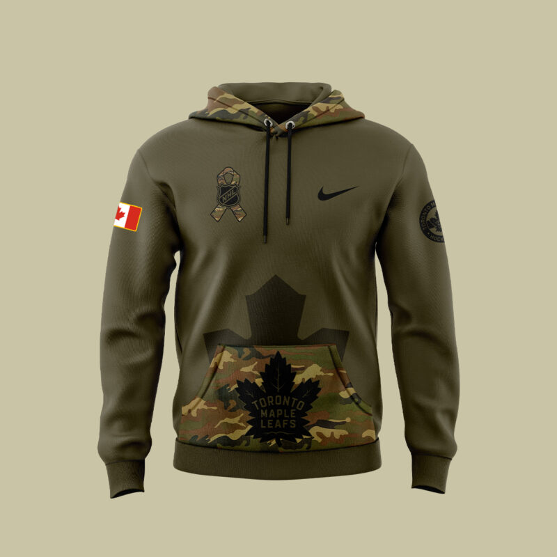 Men’s Nike Toronto Maple Leafs 2024 Camo Salute to Service Club Fleece Pullover Hoodie - Image 2