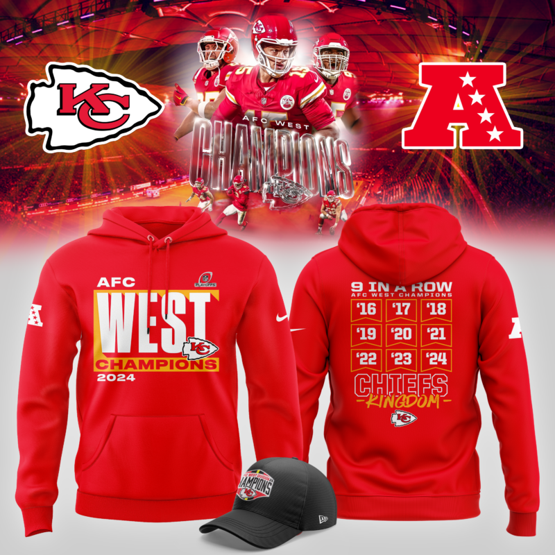 Men's Nike Red Kansas City Chiefs 2024 AFC West Division Champions Locker Room Trophy Collection Premium Pullover Hoodie