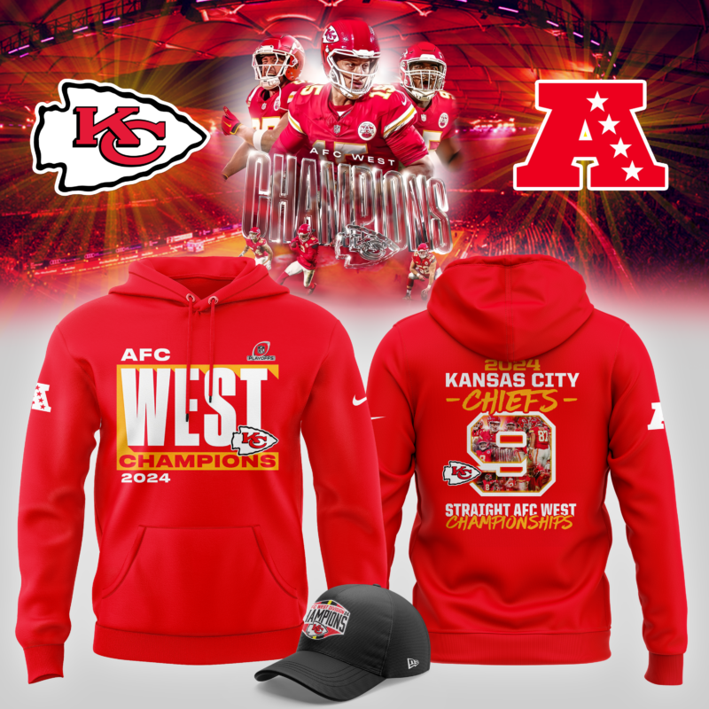Men's Nike Red Kansas City Chiefs 2024 AFC West Division Champions Locker Room Trophy Collection Premium Pullover Hoodie V2