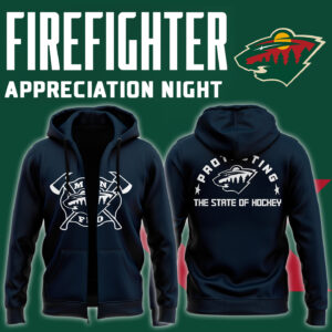 Minnesota Wild x 2024 Firefighter Appreciation Night Premium Limited Navy Pullover Zip Hoodie
