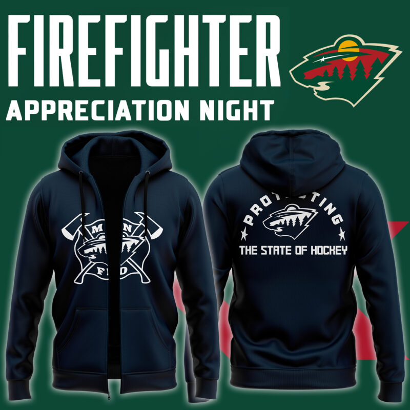Minnesota Wild x 2024 Firefighter Appreciation Night Premium Limited Navy Pullover Zip Hoodie