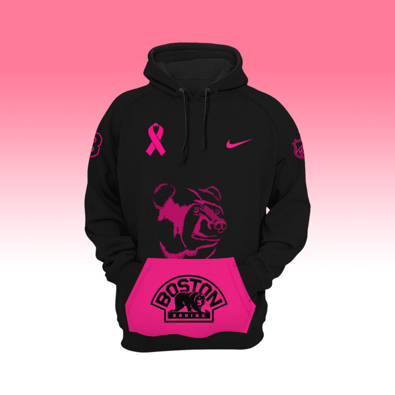 Women’s Nike Boston Bruins 2024 NHL Breast Cancer Awareness Month Pullover Hoodie - Image 2