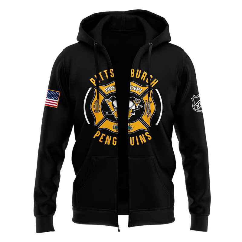 Pittsburgh Penguins x 2024 Firefighter Appreciation Night Premium Limited Pullover Zip Hoodie - Image 2