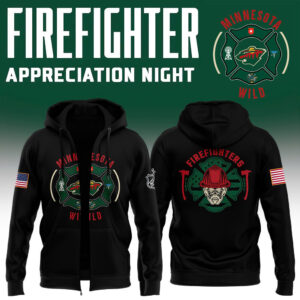 Minnesota Wild x 2024 Firefighter Appreciation Night Premium Limited Navy Pullover Zip Hoodie V3