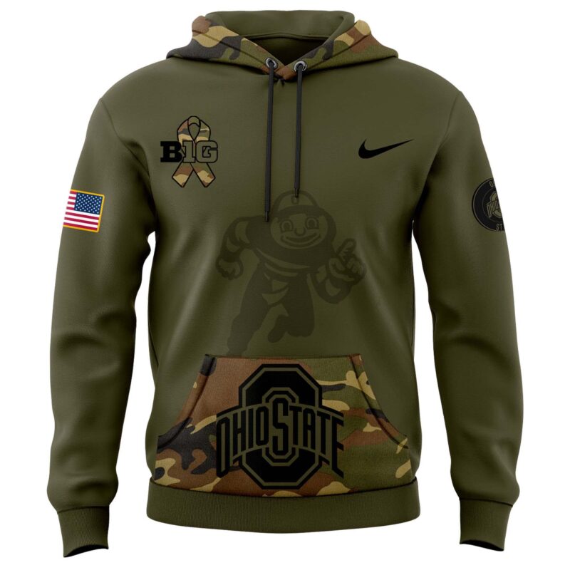 Men's Ohio State Buckeyes Nike Camo 2024 Salute to Service Club Fleece Pullover Hoodie - Image 2