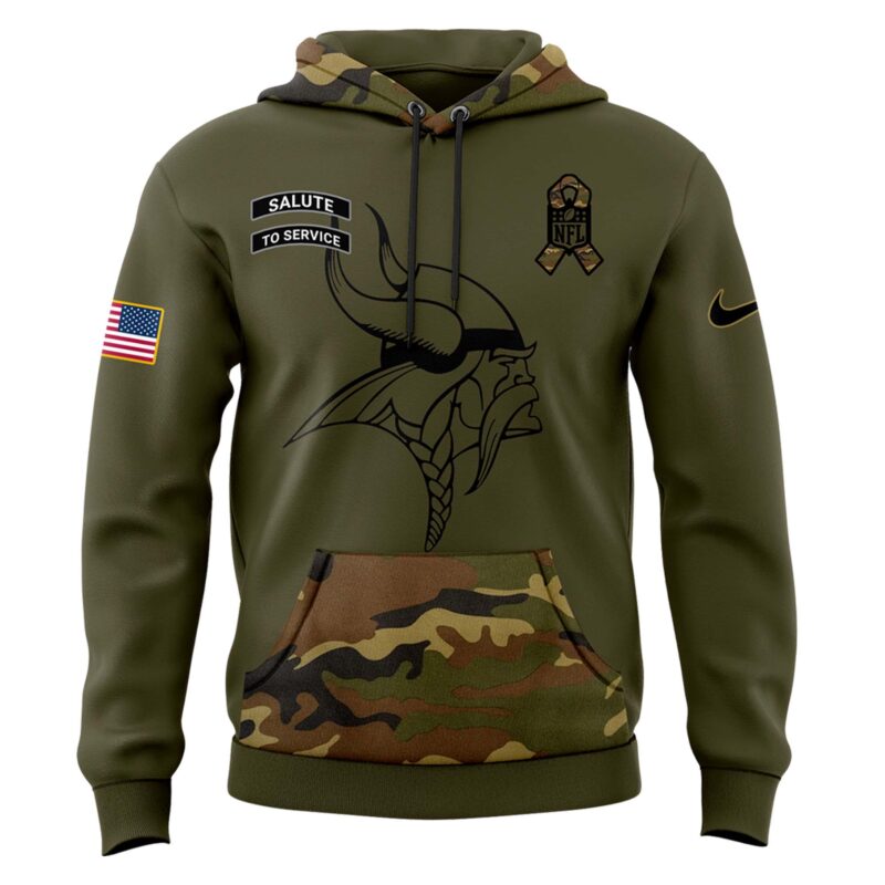 Men’s Minnesota Vikings Nike QNmo 2024 Salute to Service Club Fleece Pullover Hoodie V3 - Image 3