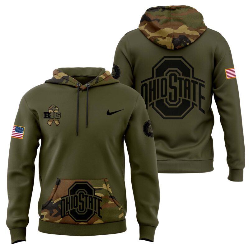 Men's Ohio State Buckeyes Nike Camo 2024 Salute to Service Club Fleece Pullover Hoodie