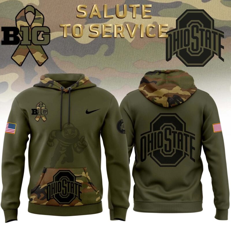 Men's Ohio State Buckeyes Nike Camo 2024 Salute to Service Club Fleece Pullover Hoodie