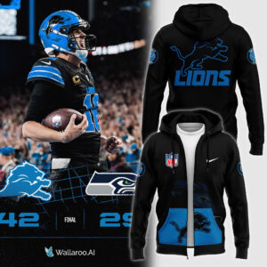 Men's Fanatics Black Detroit Lions Alternate Helmet Pullover Zip Hoodie