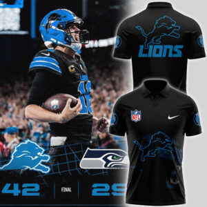 Men's Cutter & Buck Black Detroit Lions Prospect Textured Stretch Polo