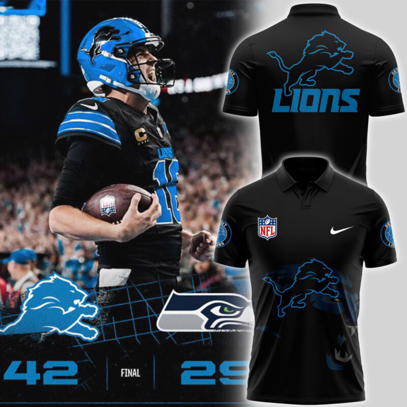 Men's Cutter & Buck Black Detroit Lions Prospect Textured Stretch Polo