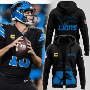 Men's Fanatics Black Detroit Lions Alternate Helmet Pullover Zip Hoodie V2