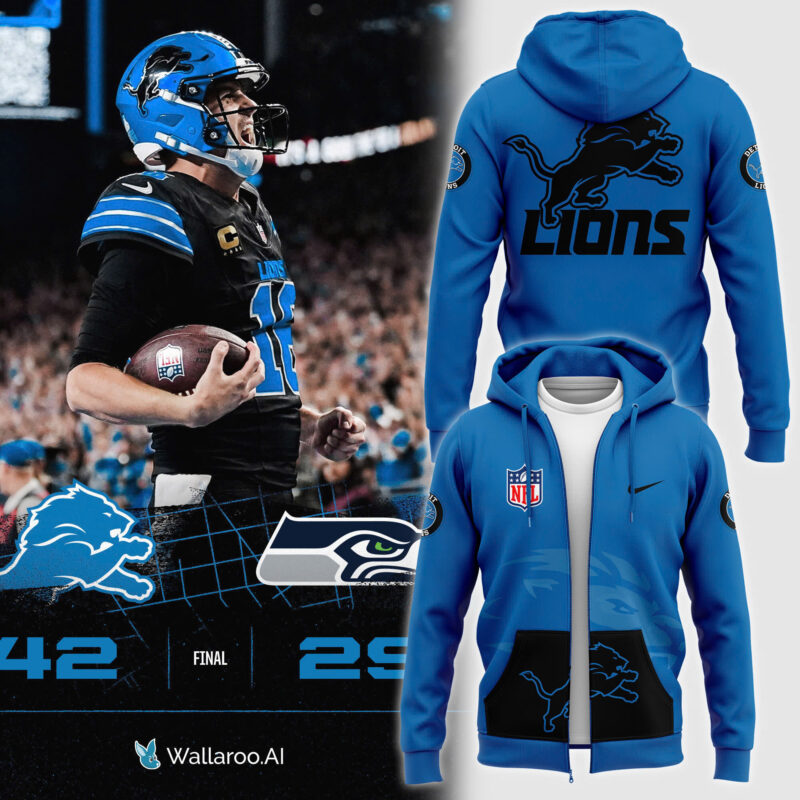 Men's Fanatics Blue Detroit Lions Alternate Helmet Pullover Zip Hoodie