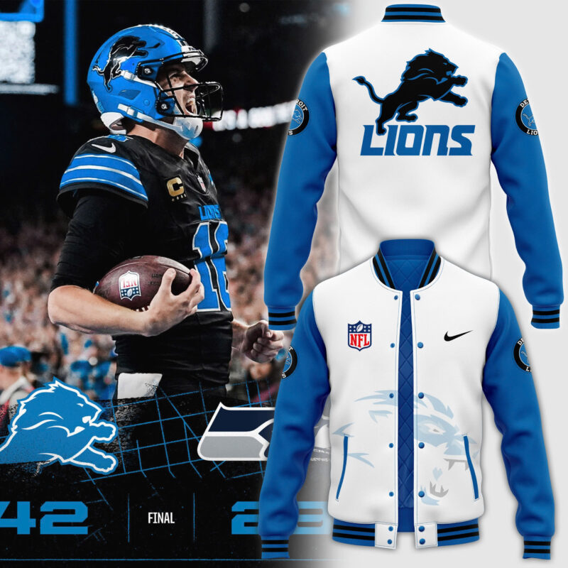 Men's NFL Pro Line by JH Design White Detroit Lions Full-Bomber Lightweight Jacket
