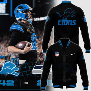 Men's NFL Pro Line by JH Design Black Detroit Lions Full-Bomber Lightweight Jacket