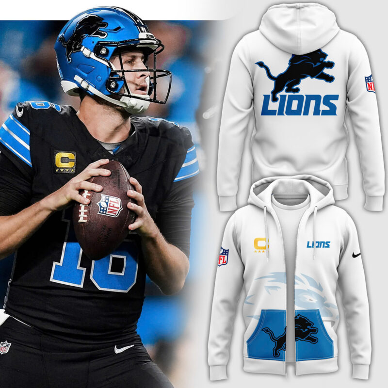 Men's Fanatics White Detroit Lions Alternate Helmet Pullover Zip Hoodie V2
