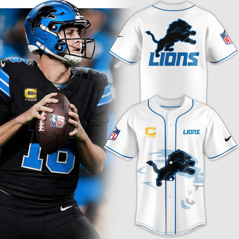 Men's White Detroit Lions Baseball Jersey V2