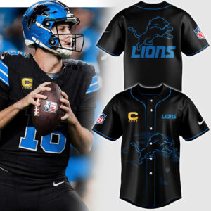 Men's Black Detroit Lions Baseball Jersey V2
