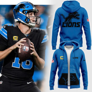 Men's Fanatics Blue Detroit Lions Alternate Helmet Pullover Zip Hoodie V2