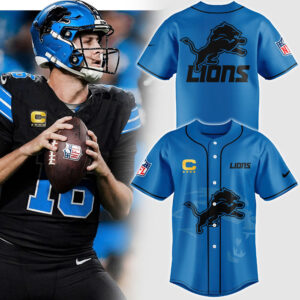 Men's Blue Detroit Lions Baseball Jersey V2
