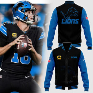 Men's NFL Pro Line by JH Design Black x Blue Detroit Lions Full-Bomber Lightweight Jacket V2