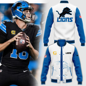 Men's NFL Pro Line by JH Design White Detroit Lions Full-Bomber Lightweight Jacket V2