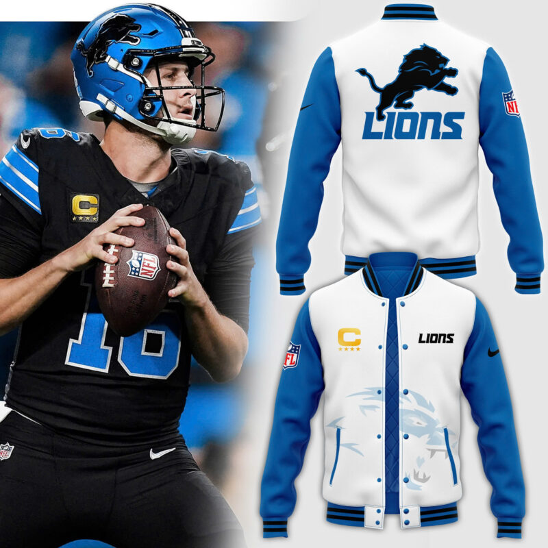 Men's NFL Pro Line by JH Design White Detroit Lions Full-Bomber Lightweight Jacket V2