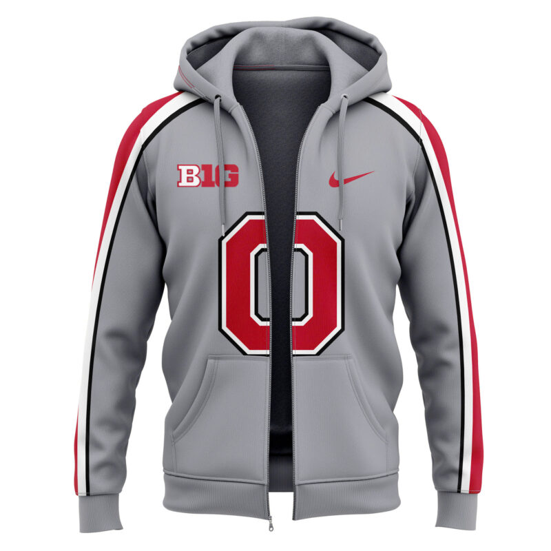 Men’s Ohio State Buckeyes Nike Gray Game Zip Hoodie - Image 2