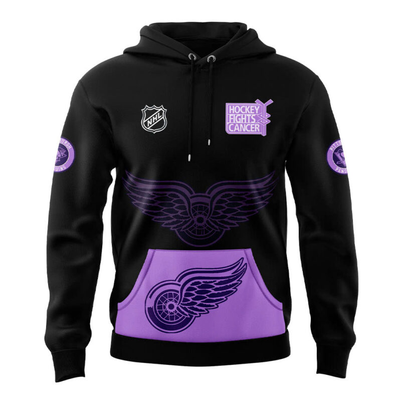 Detroit Red Wings x Hockey Fights Cancer 2024 Hoodie - Image 2