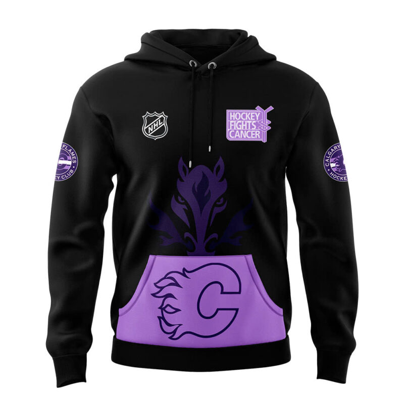 Calgary Flames "Hockey Fight Cancer" 2024 Hoodie - Image 2