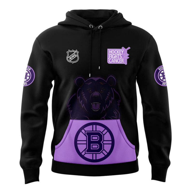 Boston Bruins x Hockey Fights Cancer 2024 Hoodie - Image 2