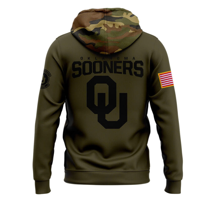 Men’s Oklahoma Sooners Football Nike Camo 2024 Salute to Service Club Fleece Pullover Hoodie V2 - Image 3