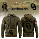 Men’s Oklahoma Sooners Football Nike Camo 2024 Salute to Service Club Fleece Pullover Hoodie V2