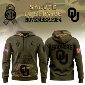 Men’s Oklahoma Sooners Football Nike Camo 2024 Salute to Service Club Fleece Pullover Hoodie V2